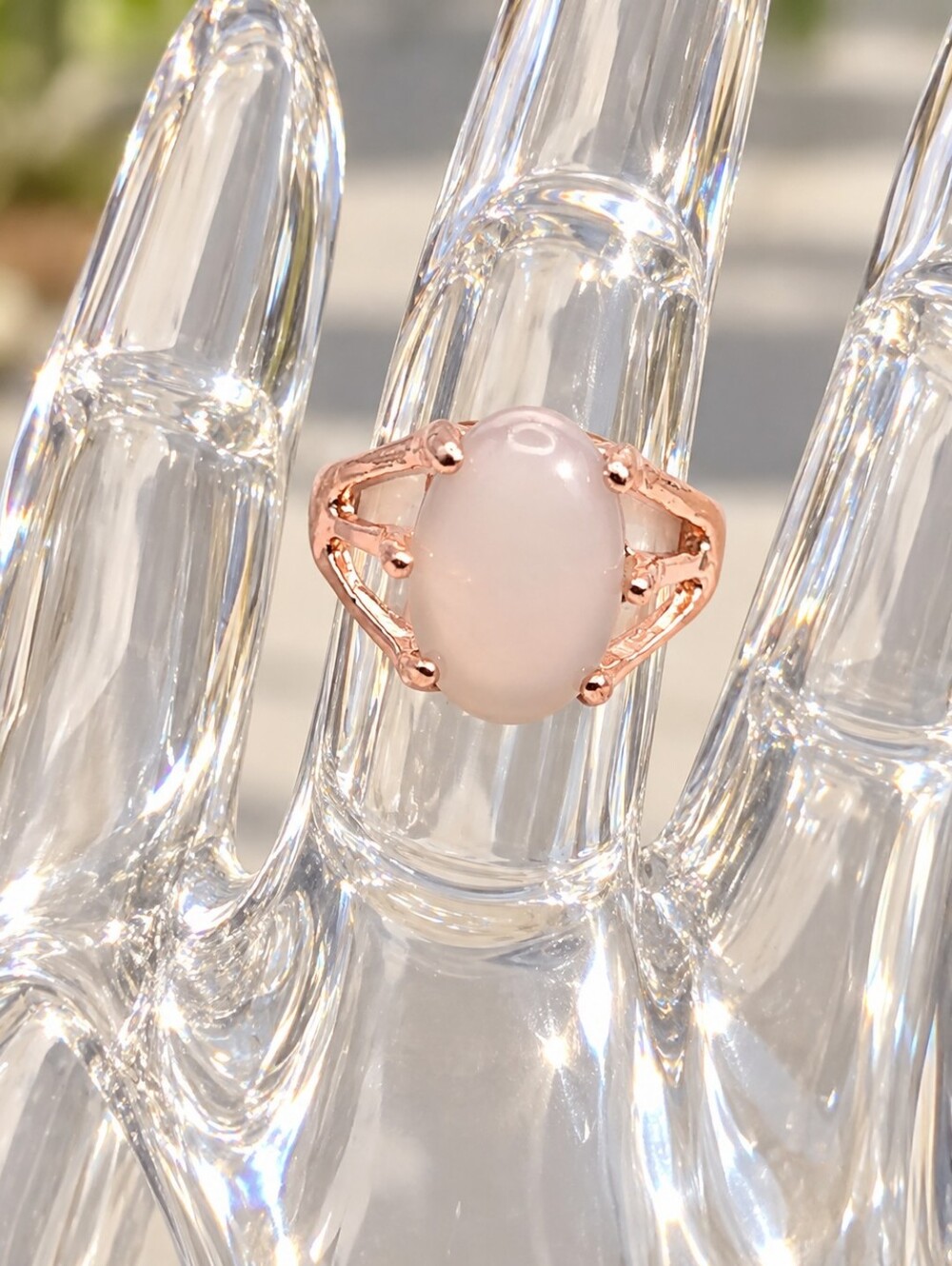 Rose Gold Tone Oval Pink Stone Ring - Women's Fashion Jewelry